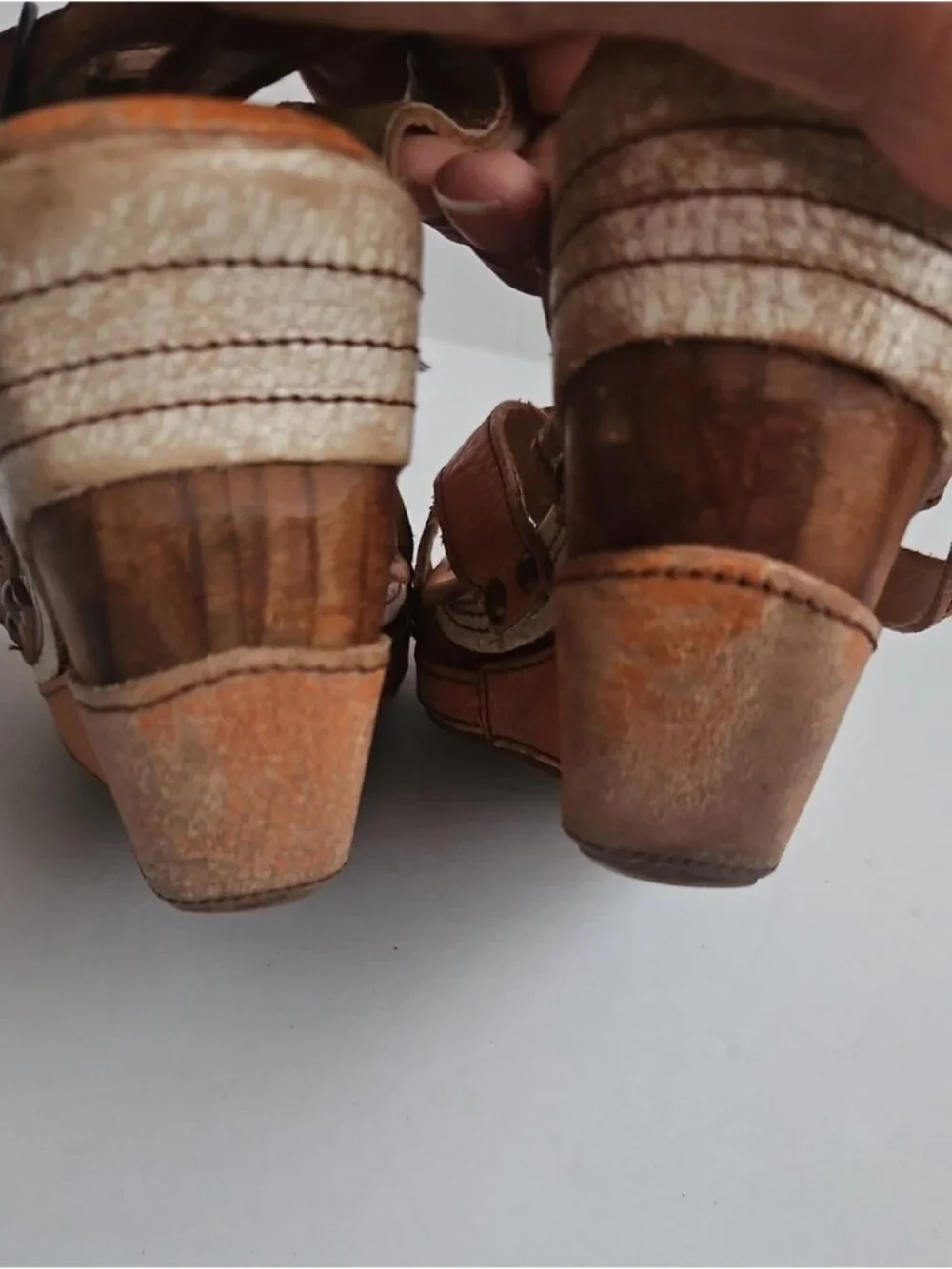 Bed Stu Distressed Orange Leather Strappy Juliana Wedge Sandals